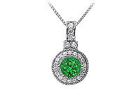 Emerald and Diamond Pendant : 14K White Gold - 1.50 CT TGW