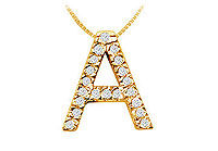 Classic A Initial Diamond Pendant : 14K Yellow Gold - 0.30 CT Diamonds