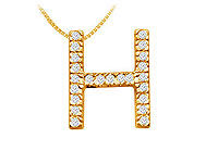 Classic H Initial Diamond Pendant : 14K Yellow Gold - 0.35 CT Diamonds