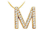 Classic M Initial Diamond Pendant : 14K Yellow Gold - 0.50 CT Diamonds