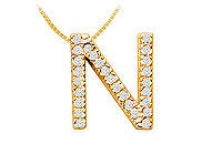 Classic N Initial Diamond Pendant : 14K Yellow Gold - 0.45 CT Diamonds