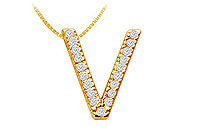 Classic V Initial Diamond Pendant : 14K Yellow Gold - 0.30 CT Diamonds