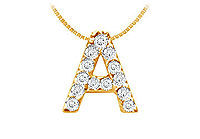 Classic A Initial Diamond Pendant : 14K Yellow Gold - 0.15 CT Diamonds