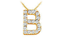 Classic B Initial Diamond Pendant : 14K Yellow Gold - 0.20 CT Diamonds