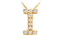 Classic I Initial Diamond Pendant : 14K Yellow Gold - 0.10 CT Diamonds