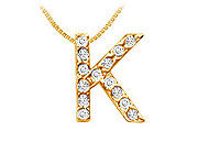 Classic K Initial Diamond Pendant : 14K Yellow Gold - 0.15 CT Diamonds