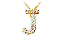 Classic J Initial Diamond Pendant : 14K Yellow Gold - 0.10 CT Diamonds