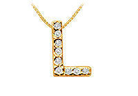 Classic L Initial Diamond Pendant : 14K Yellow Gold - 0.10 CT Diamonds
