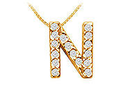 Classic N Initial Diamond Pendant : 14K Yellow Gold - 0.15 CT Diamonds