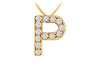 Classic P Initial Diamond Pendant : 14K Yellow Gold - 0.15 CT Diamonds