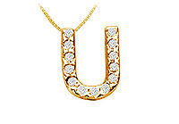 Classic U Initial Diamond Pendant : 14K Yellow Gold - 0.15 CT Diamonds