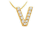 Classic V Initial Diamond Pendant : 14K Yellow Gold - 0.15 CT Diamonds