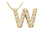 Classic W Initial Diamond Pendant : 14K Yellow Gold - 0.25 CT Diamonds
