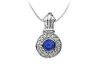 Sapphire and Diamond Pendant : 14K White Gold - 1.35 CT TGW