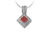 Ruby and Diamond Pendant : 14K White Gold - 0.75 CT TGW