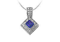 Sapphire and Diamond Pendant : 14K White Gold - 0.75 CT TGW