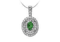 Emerald and Diamond Pendant : 14K White Gold - 1.00 CT TGW