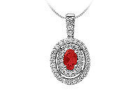 Ruby and Diamond Pendant : 14K White Gold - 1.00 CT TGW