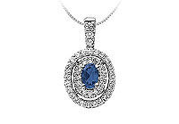 Sapphire and Diamond Pendant : 14K White Gold - 1.00 CT TGW