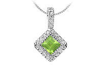Peridot and Diamond Pendant : 14K White Gold - 0.75 CT TGW