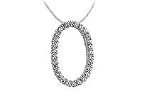 Diamond Oval Pendant : 14K White Gold - 0.85 CT Diamonds