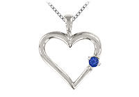 Sapphire Heart Pendant : 14K White Gold - 0.05 CT TGW