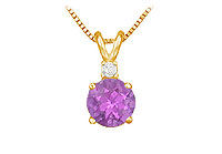 Diamond and Amethyst Solitaire Pendant : 14K Yellow Gold - 1.00 CT TGW