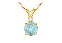 Diamond and Aquamarine Solitaire Pendant : 14K Yellow Gold - 1.00 CT TGW