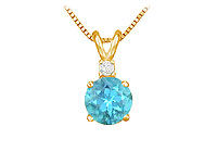 Diamond and Blue Topaz Solitaire Pendant : 14K Yellow Gold - 1.00 CT TGW