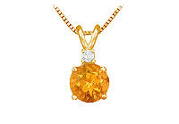 Diamond and Citrine Solitaire Pendant : 14K Yellow Gold - 1.00 CT TGW