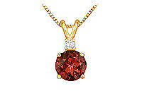 Diamond and Garnet Solitaire Pendant : 14K Yellow Gold - 1.00 CT TGW