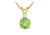 Diamond and Peridot Solitaire Pendant : 14K Yellow Gold - 1.00 CT TGW