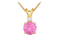 Diamond and Pink Sapphire Solitaire Pendant : 14K Yellow Gold - 1.00 CT TGW