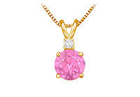 Diamond and Pink Topaz Solitaire Pendant : 14K Yellow Gold - 1.00 CT TGW