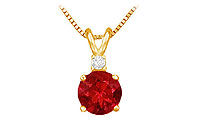 Diamond and Ruby Solitaire Pendant : 14K Yellow Gold - 1.00 CT TGW
