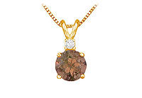Diamond and Smoky Topaz Solitaire Pendant : 14K Yellow Gold - 1.00 CT TGW