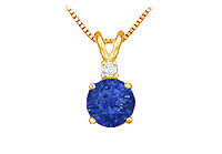 Diamond and Sapphire Solitaire Pendant : 14K Yellow Gold - 1.00 CT TGW