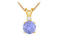 Diamond and Tanzanite Solitaire Pendant : 14K Yellow Gold - 1.00 CT TGW