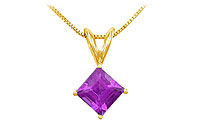 Amethyst Solitaire Pendant : 14K Yellow Gold - 1.00 CT TGW