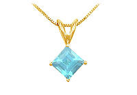 Aquamarine Solitaire Pendant : 14K Yellow Gold - 1.00 CT TGW