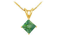 Emerald Solitaire Pendant : 14K Yellow Gold - 1.00 CT TGW