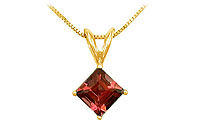 Garnet Solitaire Pendant : 14K Yellow Gold - 1.00 CT TGW