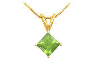 Peridot Solitaire Pendant : 14K Yellow Gold - 1.00 CT TGW