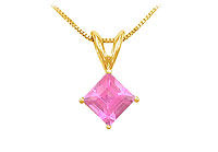 Pink Sapphire Solitaire Pendant : 14K Yellow Gold - 1.00 CT TGW