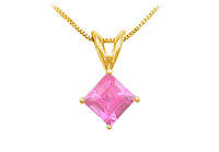 Pink Topaz Solitaire Pendant : 14K Yellow Gold - 1.00 CT TGW