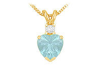 Diamond and Aquamarine Solitaire Pendant : 14K Yellow Gold - 1.00 CT TGW