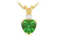 Diamond and Emerald Solitaire Pendant : 14K Yellow Gold - 1.00 CT TGW