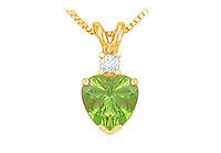 Diamond and Peridot Solitaire Pendant : 14K Yellow Gold - 1.00 CT TGW