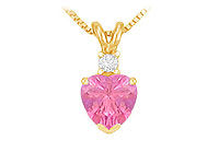 Diamond and Pink Sapphire Solitaire Pendant : 14K Yellow Gold - 1.00 CT TGW