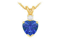 Diamond and Sapphire Solitaire Pendant : 14K Yellow Gold - 1.00 CT TGW